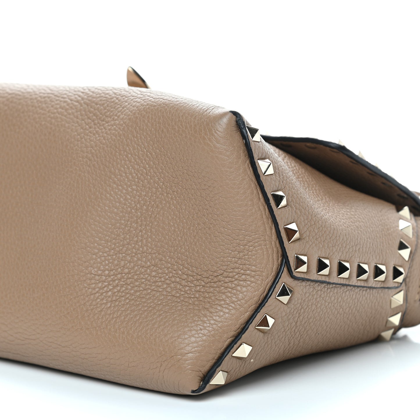 Pebbled Calfskin Rockstud Single Handle Flap Bag Beige