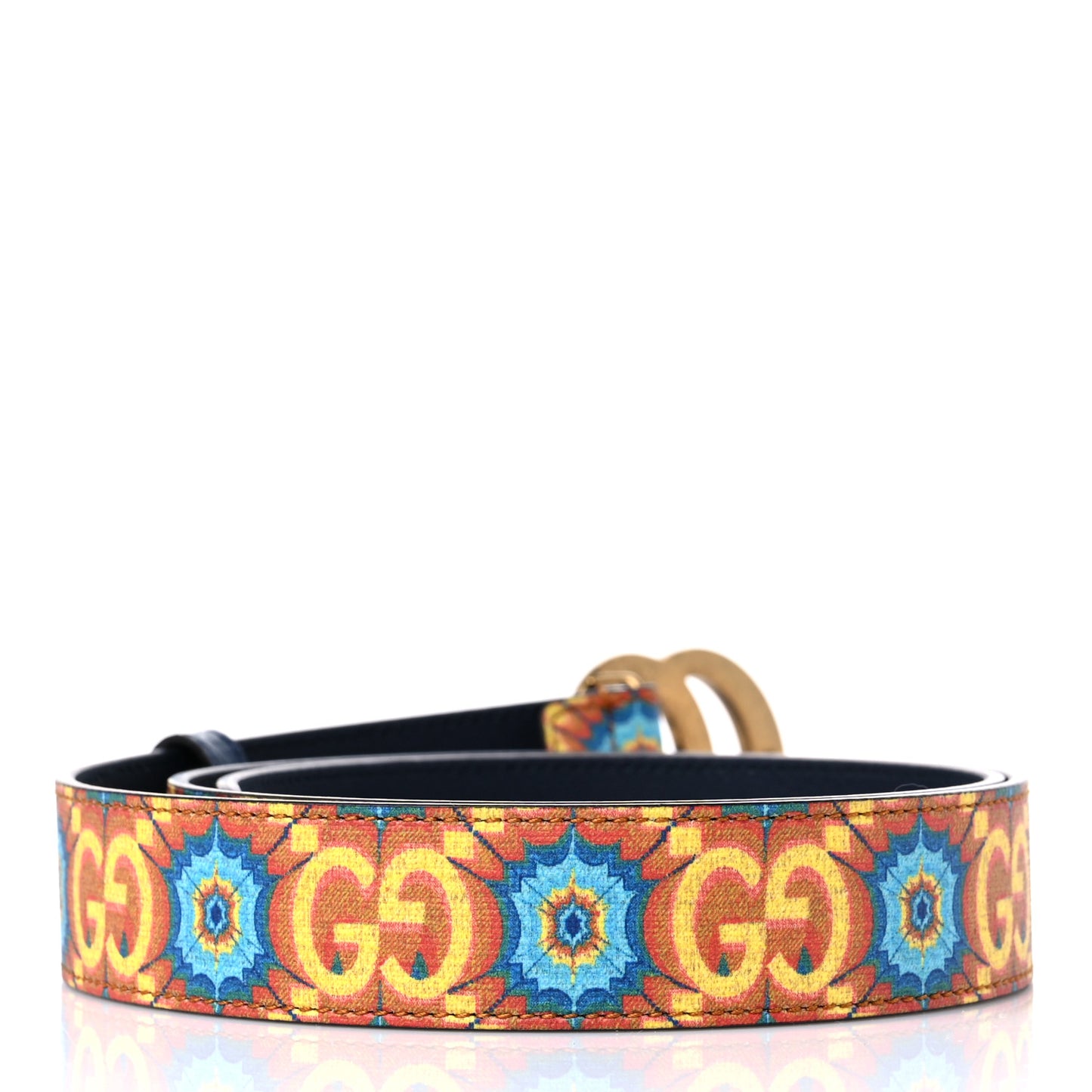 GG Supreme Monogram Kaleidoscope Double G 30mm Belt 90 36 Blue Orange Multicolor Blue Agata