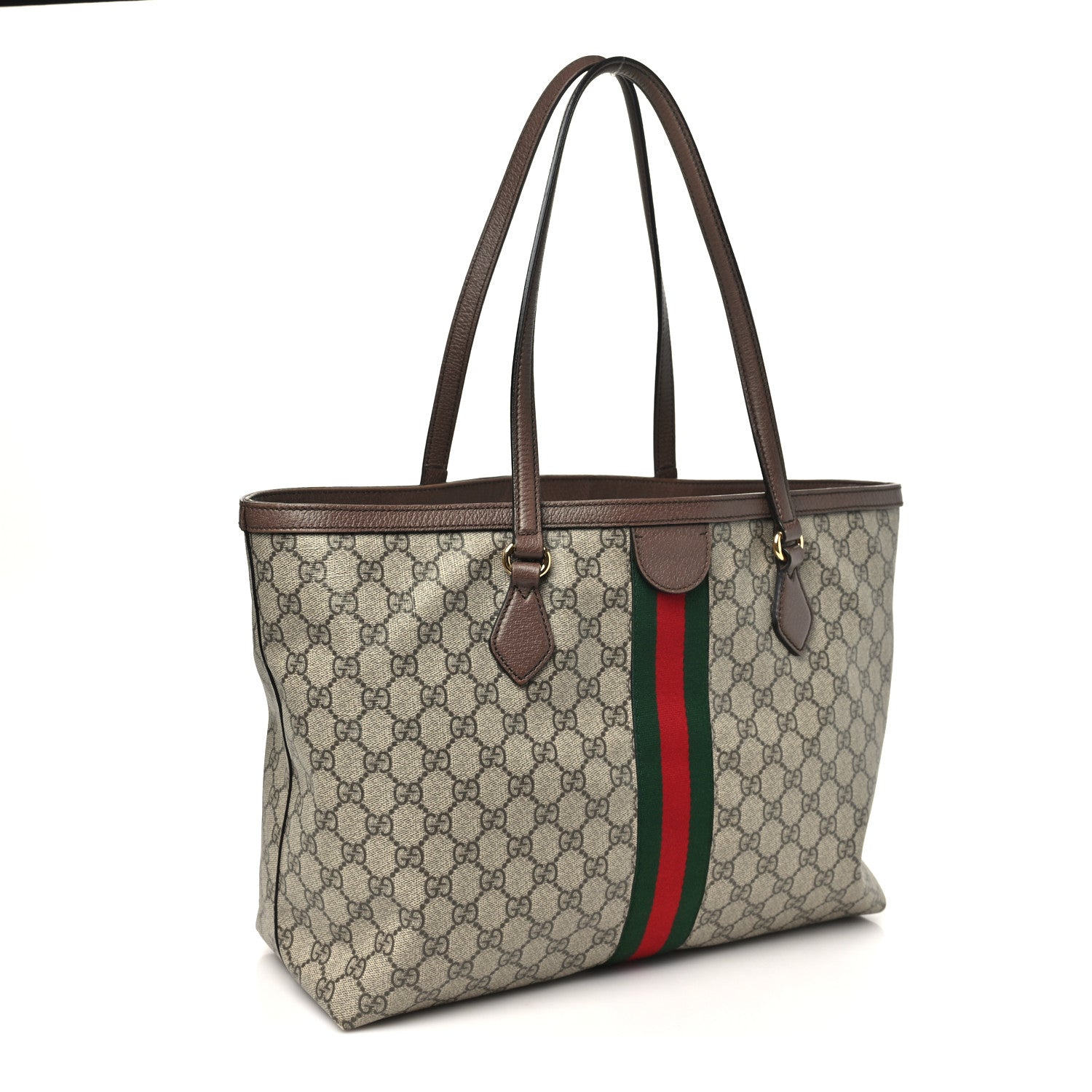 Gucci GG Supreme Monogram Textured Calfskin Web Medium Ophidia Shopping Tote Beige Ebony New Acero 3 of 11