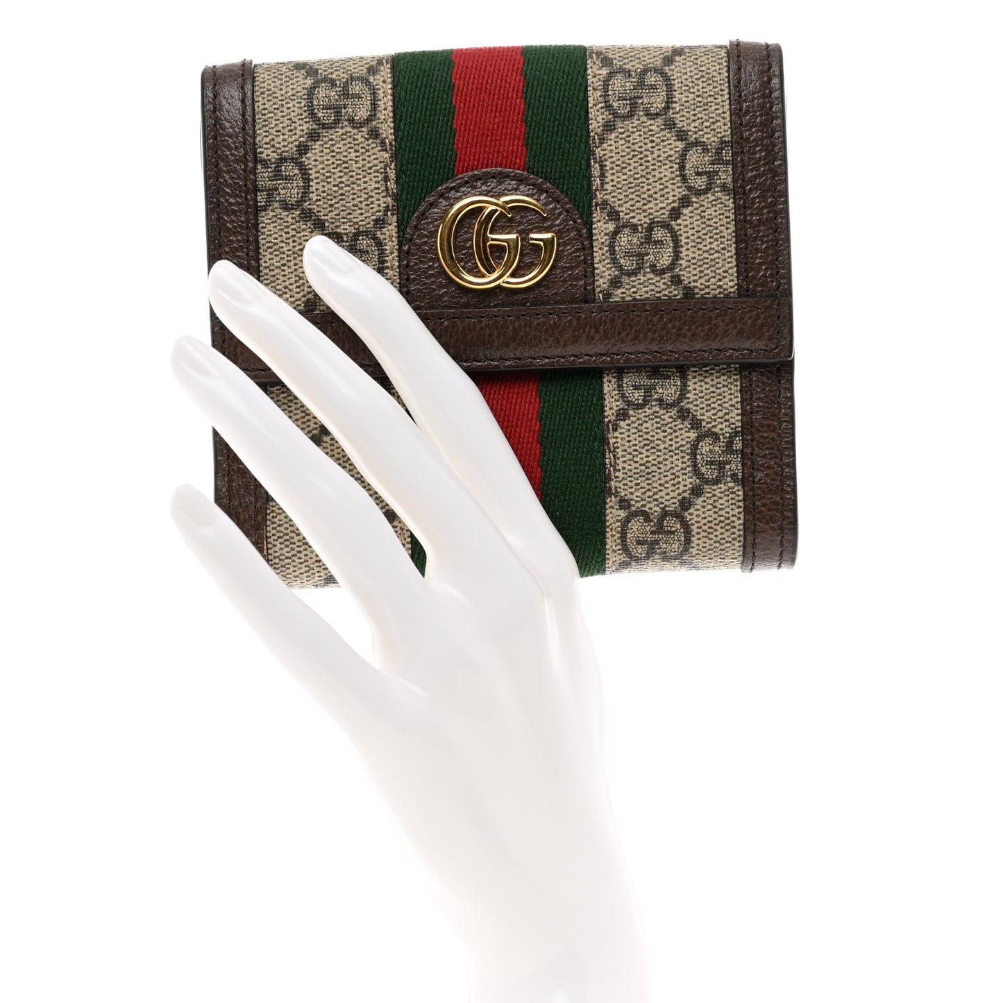 GG Supreme Monogram Web Ophidia French Flap Wallet Beige New Acero