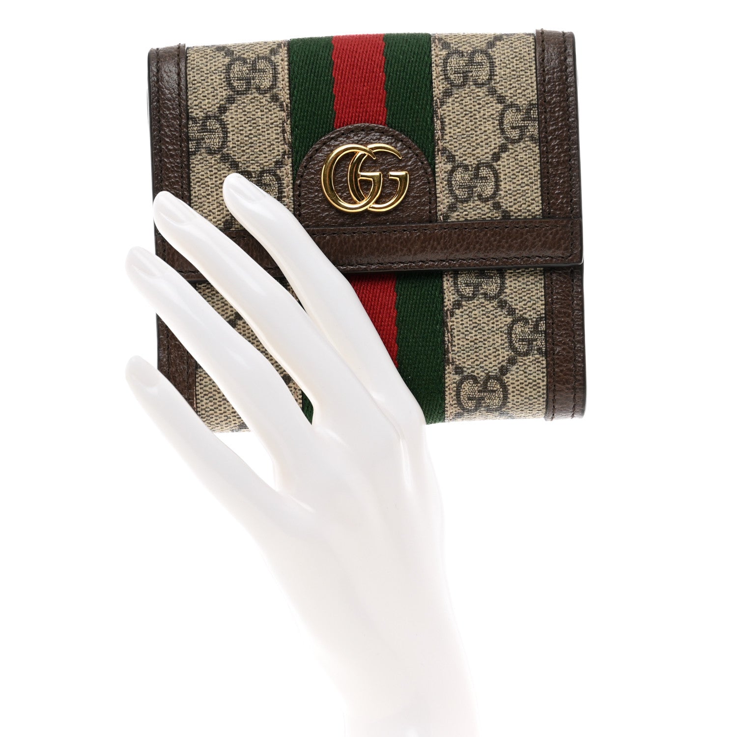 Gucci GG Supreme Monogram Web Ophidia French Flap Wallet Beige New Acero 2 of 6