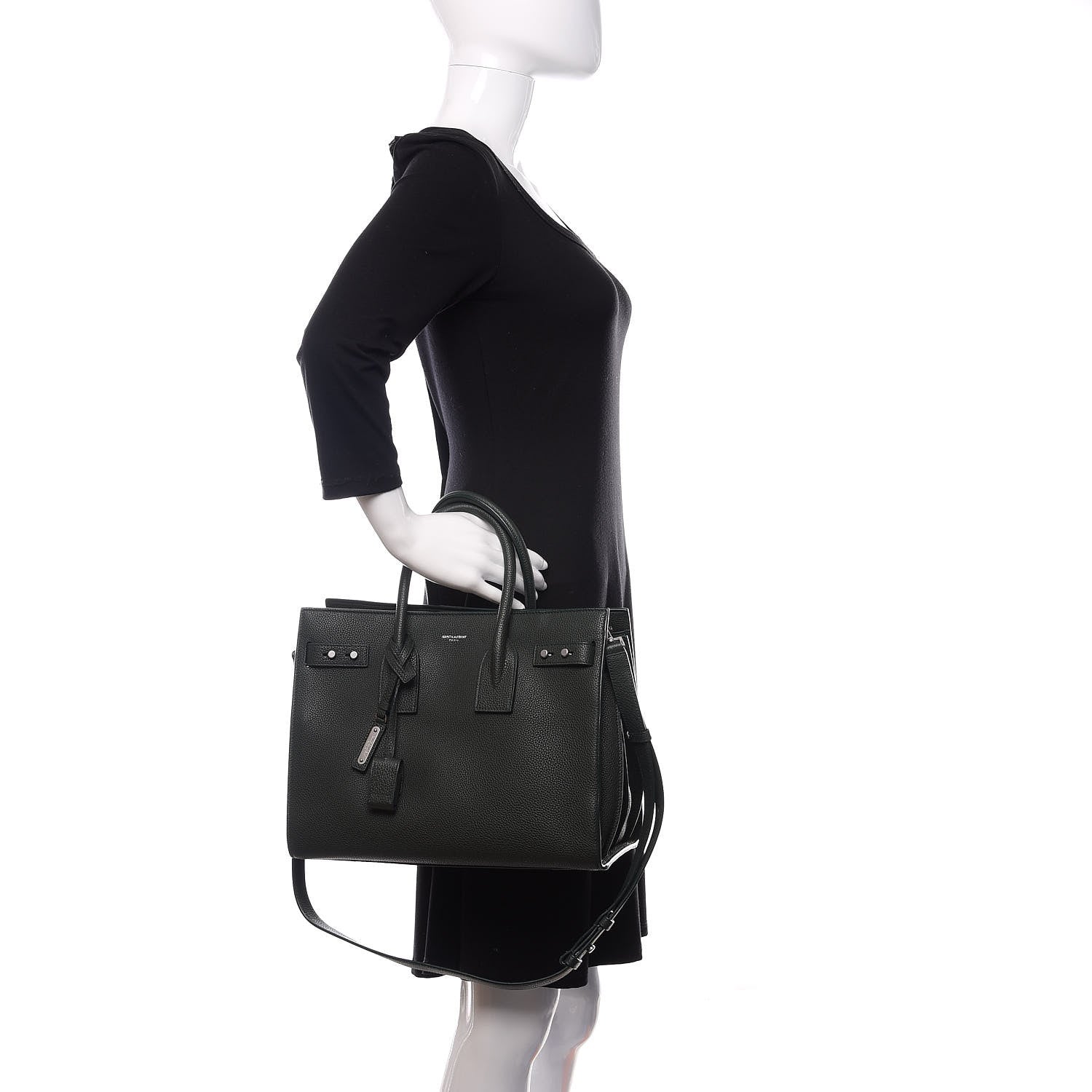 Saint Laurent Grained Calfskin Small Supple Sac De Jour Dark Vert 3 of 14