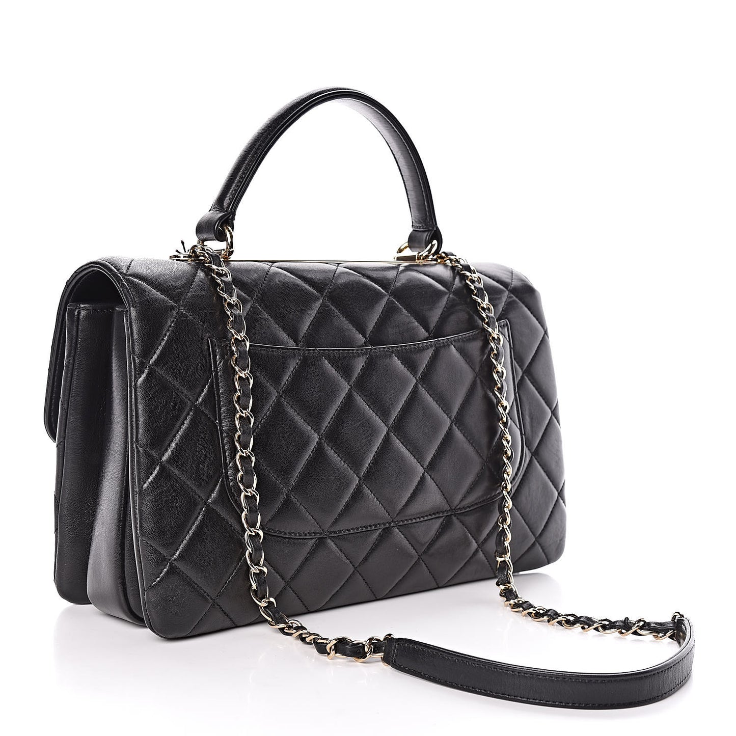 Lambskin Quilted Medium Trendy CC Flap Dual Handle Bag Black
