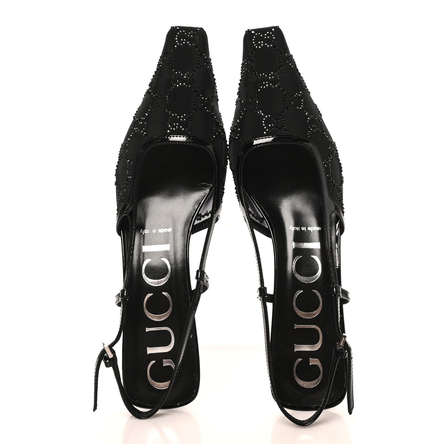 Tela Retino Kid Scamosciato Crystal GG Monogram Square G 35mm Slingback Pumps 38.5 Black