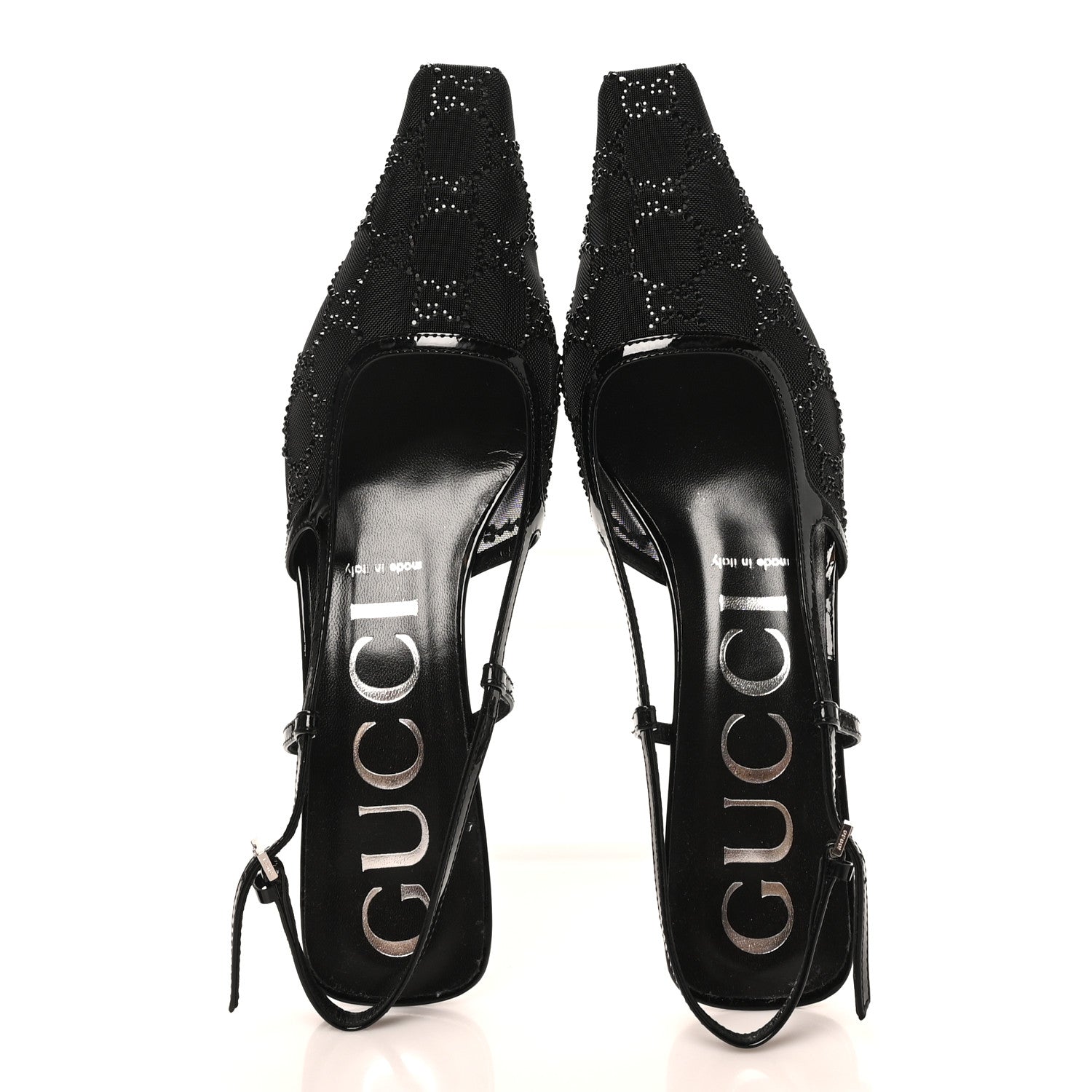 Gucci Tela Retino Kid Scamosciato Crystal GG Monogram Square G 35mm Slingback Pumps 38.5 Black 2 of 8