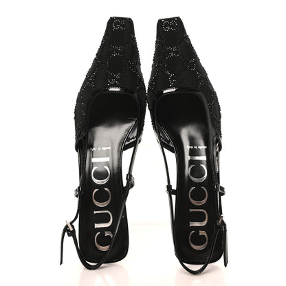 Gucci Tela Retino Kid Scamosciato Crystal GG Monogram Square G 35mm Slingback Pumps 38.5 Black 2 of 8