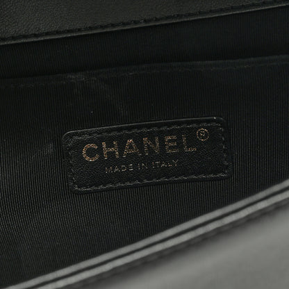 Chanel Lambskin Quilted Crest Embellished Medium Boy Flap Black White Blue 6 of 9