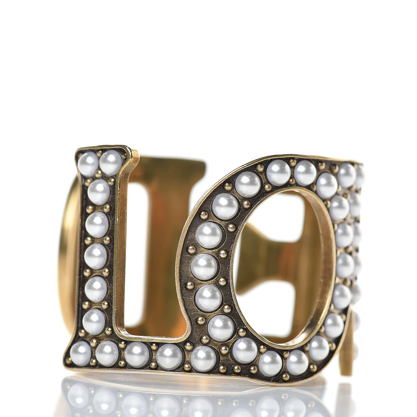 Metal Pearl Loved Cuff Bracelet 16 Aged Gold