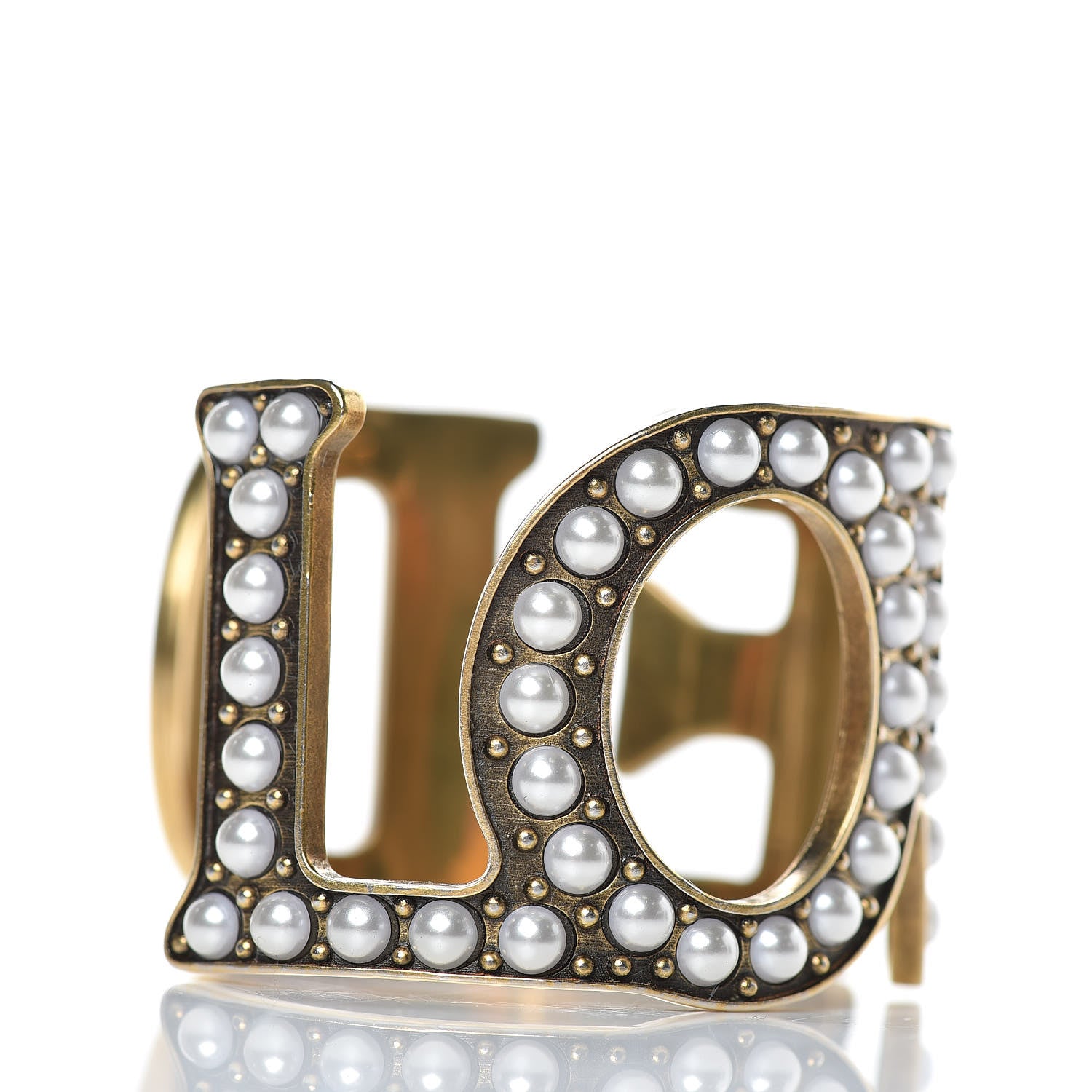 Gucci Metal Pearl Loved Cuff Bracelet 16 Aged Gold 4 of 6