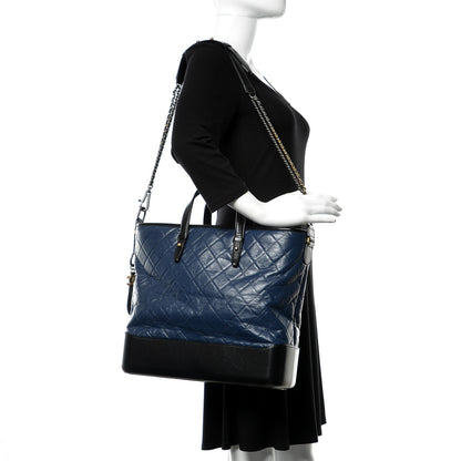 Chanel Aged Calfskin Quilted Large Gabrielle Shopping Tote Navy Black 2 of 9