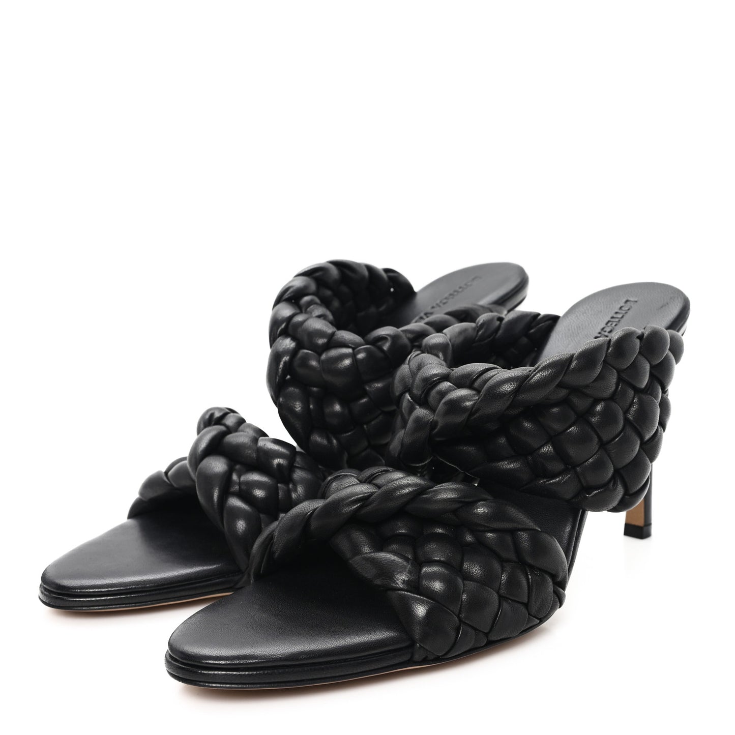 Nappa Twisted Padded Intrecciato Curve Slide Sandals 40 Black
