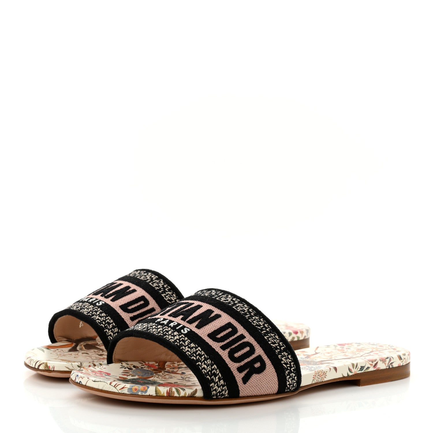 Christian Dior Canvas Jardin d’Hiver Embroidered Dway Flat Slide Sandals 36.5 White Multicolor 3 of 9