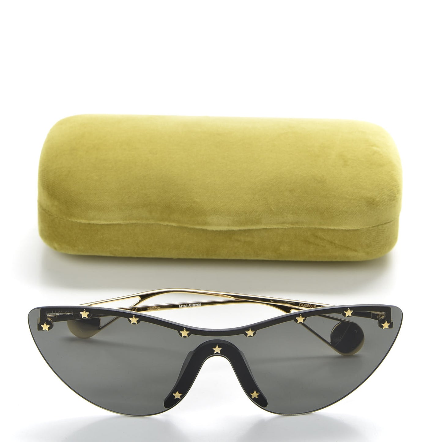 Metal Rimless Star Studded 90mm Cat Eye GG0666S Sunglasses Black Gold