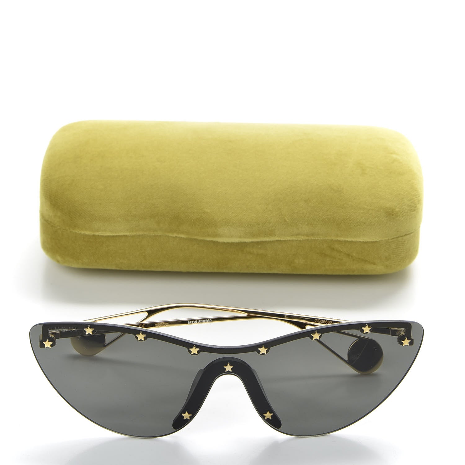 Gucci Metal Rimless Star Studded 90mm Cat Eye GG0666S Sunglasses Black Gold 7 of 7