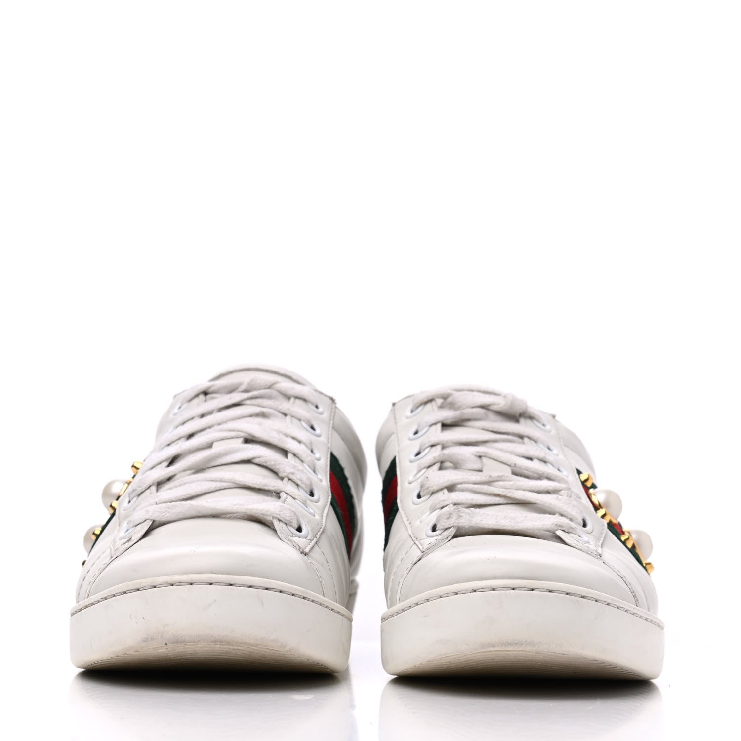 Gucci Calfskin Web Pearl Studded Womens Ace Sneakers 36.5 White 2 of 24
