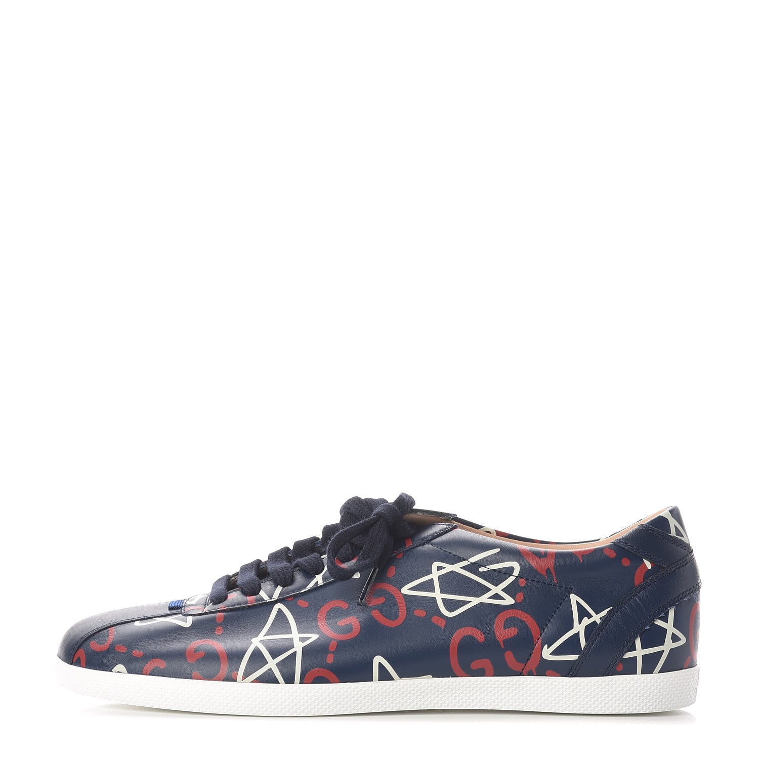 Gucci Calfskin GucciGhost Print Mens Low Top Sneakers 9 Blue Agata Hibiscus Red 1 of 8