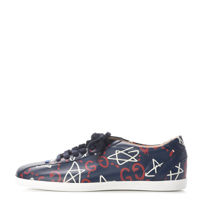 Gucci Calfskin GucciGhost Print Mens Low Top Sneakers 9 Blue Agata Hibiscus Red 1 of 8
