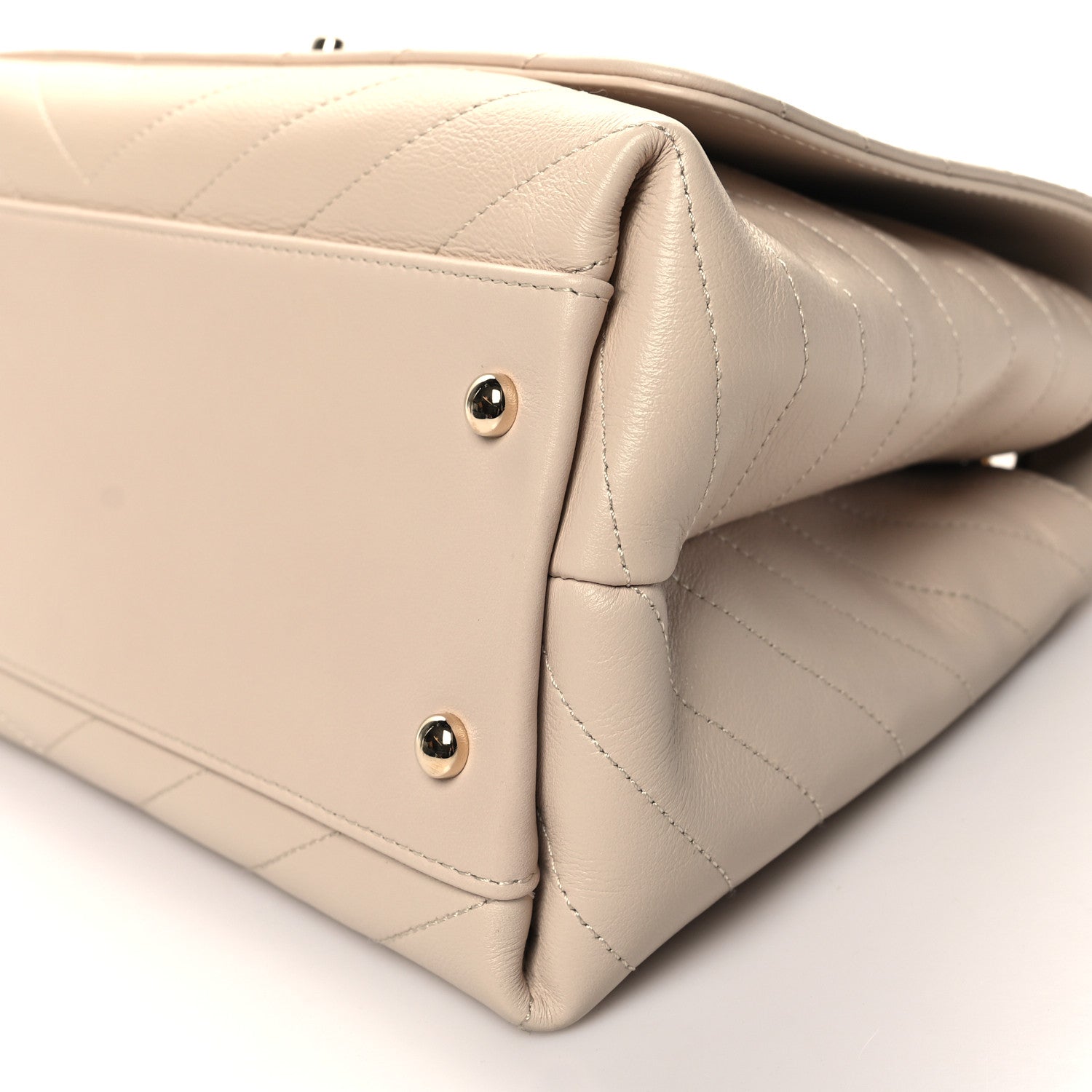 Chanel Grained Calfskin Stitched Medium Chevron Chic Top Handle Flap Beige 11 of 11
