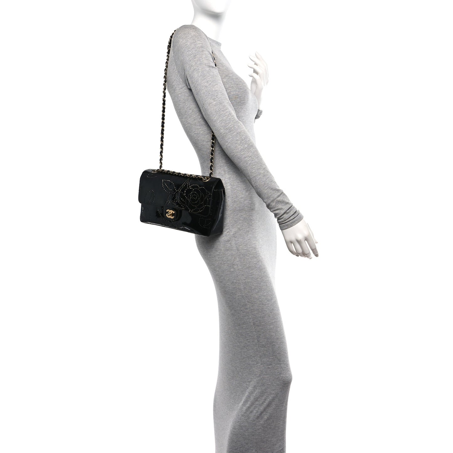 Patent Perforated Camellia Medium Single Flap Black