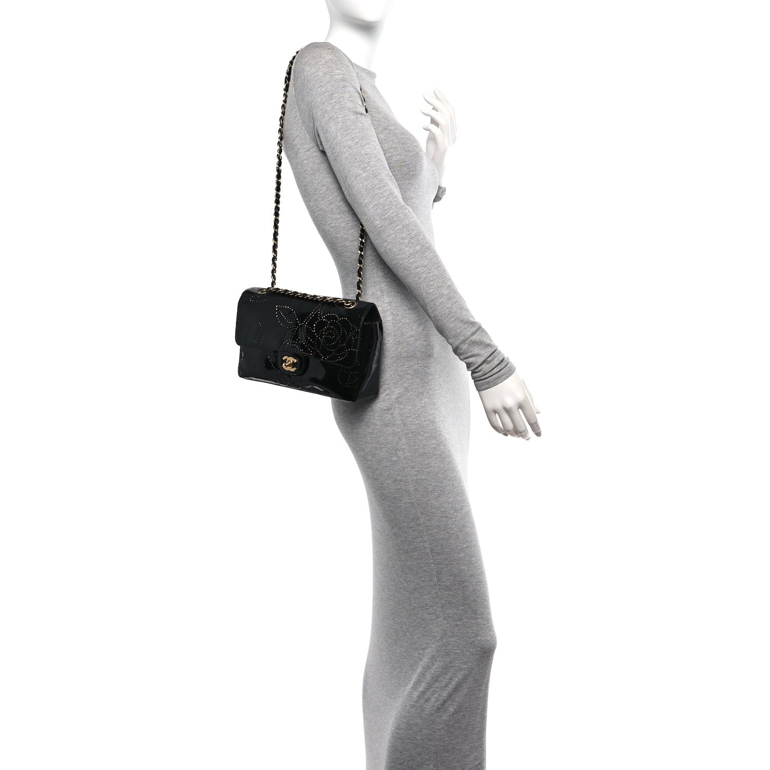 Chanel Patent Perforated Camellia Medium Single Flap Black 2 of 13