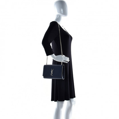 Saint Laurent Grain De Poudre Medium Classic Monogram Kate Satchel Deep Marine 3 of 15