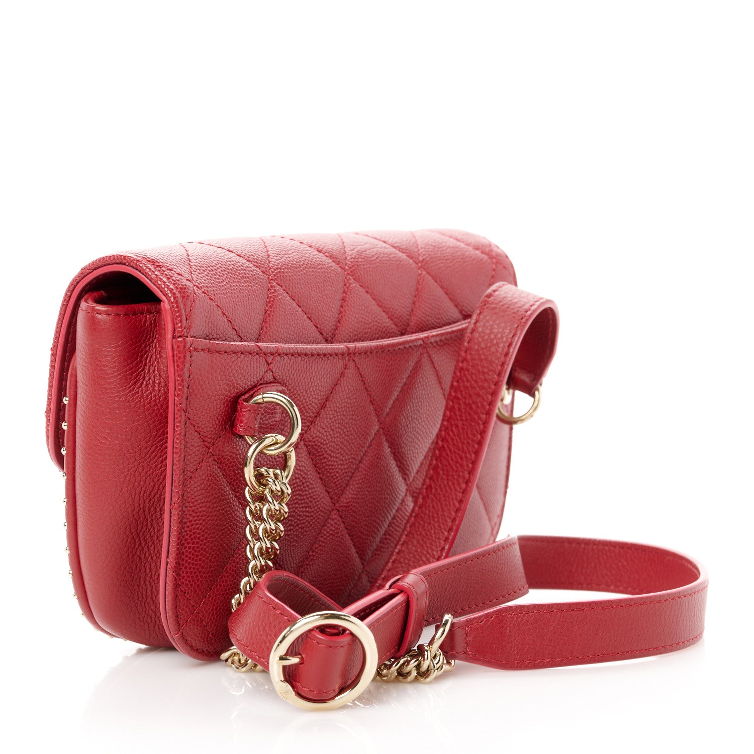 Chanel Caviar Quilted Studded Flap Waist Bag Red 3 of 11