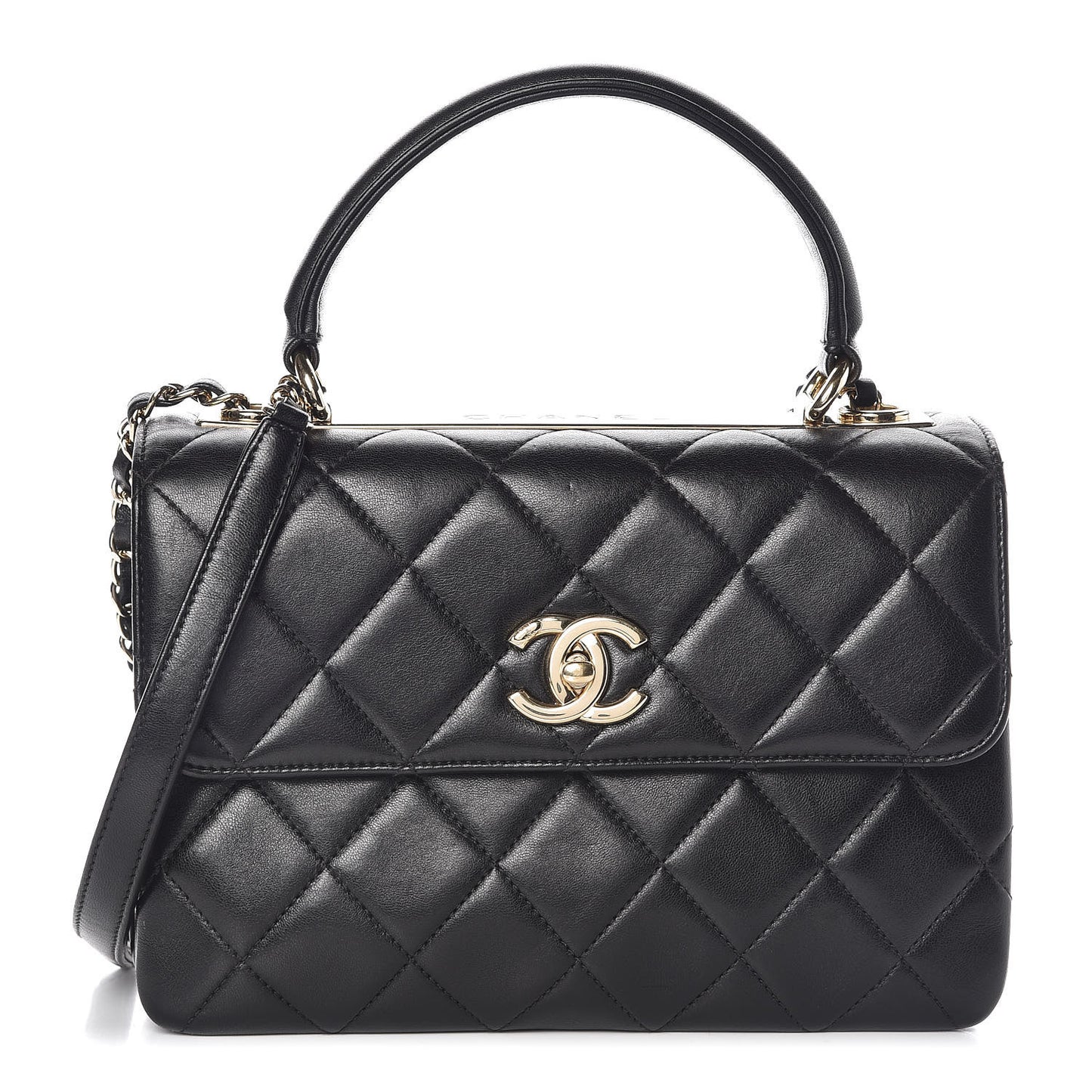 Lambskin Quilted Small Trendy CC Dual Handle Flap Bag Black