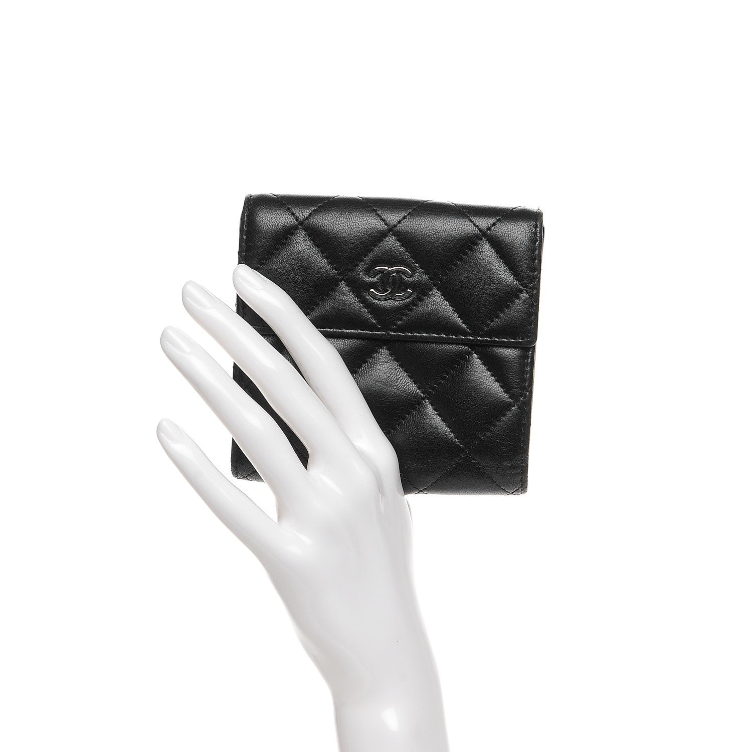 Chanel Lambskin Quilted Compact French Flap Wallet Black 2 of 13
