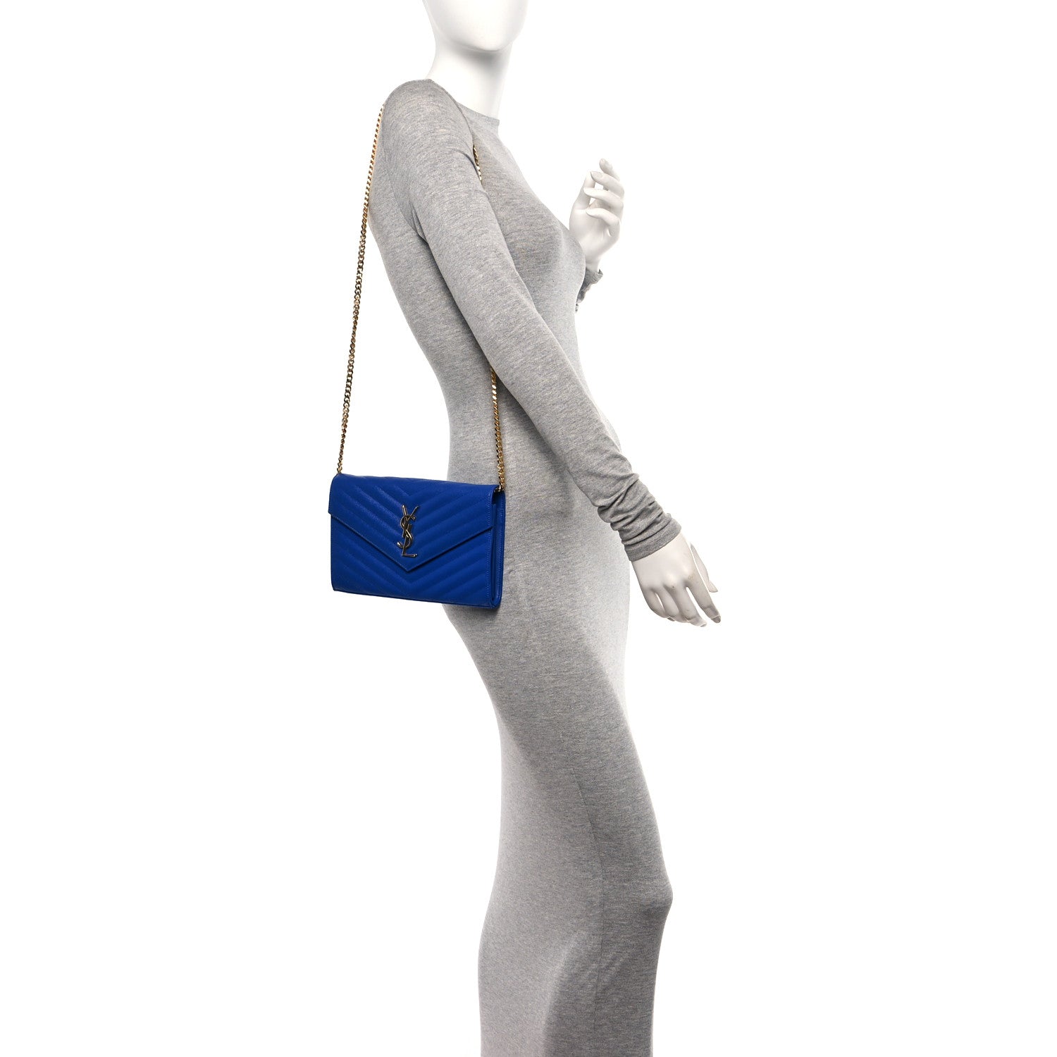 Saint Laurent Grain De Poudre Matelasse Chevron Monogram Chain Wallet Blue Majorelle 2 of 12