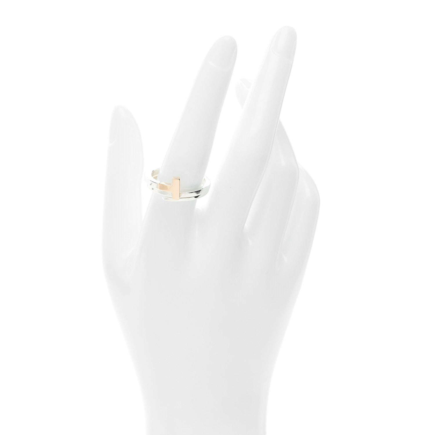 Tiffany 18K Rose Gold Sterling Silver T Square Wrap Ring 58 8.25 2 of 5