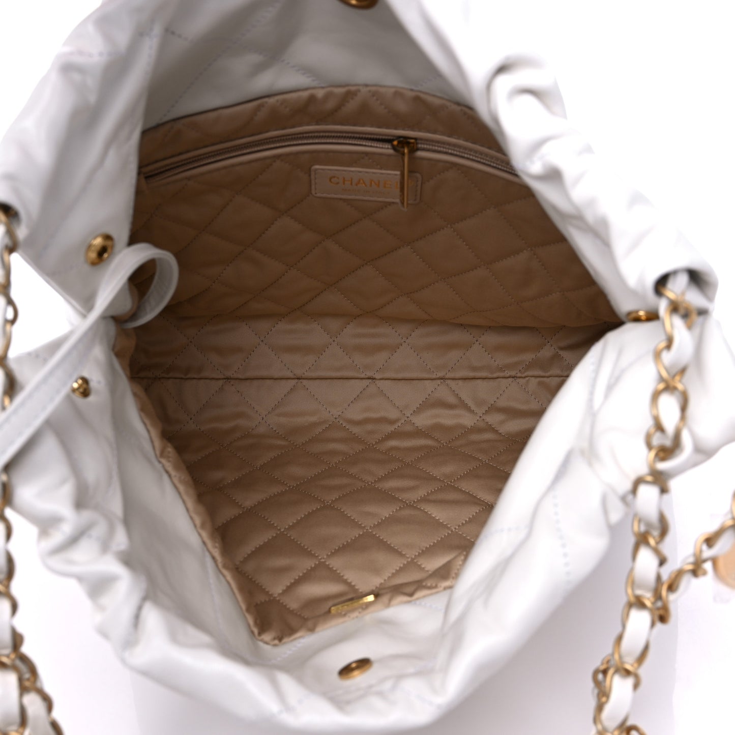 Shiny Calfskin Quilted Small Chanel 22 White