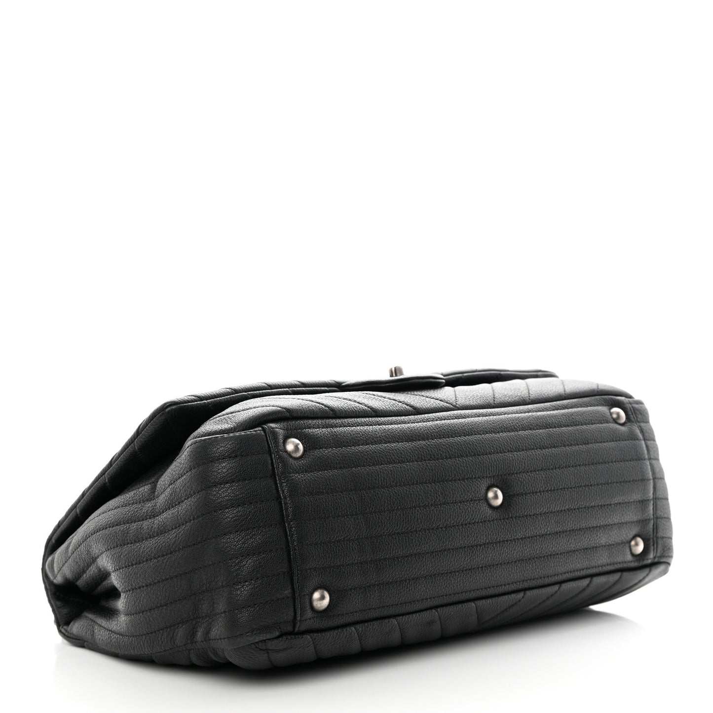 Calfskin Chevron Quilted XXL Travel Flap Bag Black