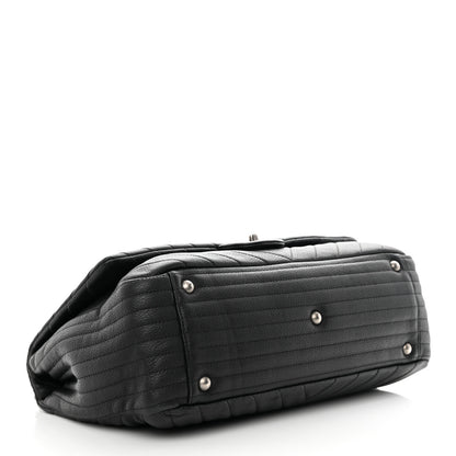 Chanel Calfskin Chevron Quilted XXL Travel Flap Bag Black 4 of 14