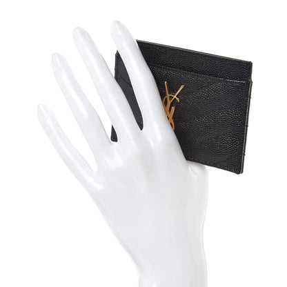 Saint Laurent Grain De Poudre Matelasse Chevron Monogram Credit Card Case Black 2 of 7