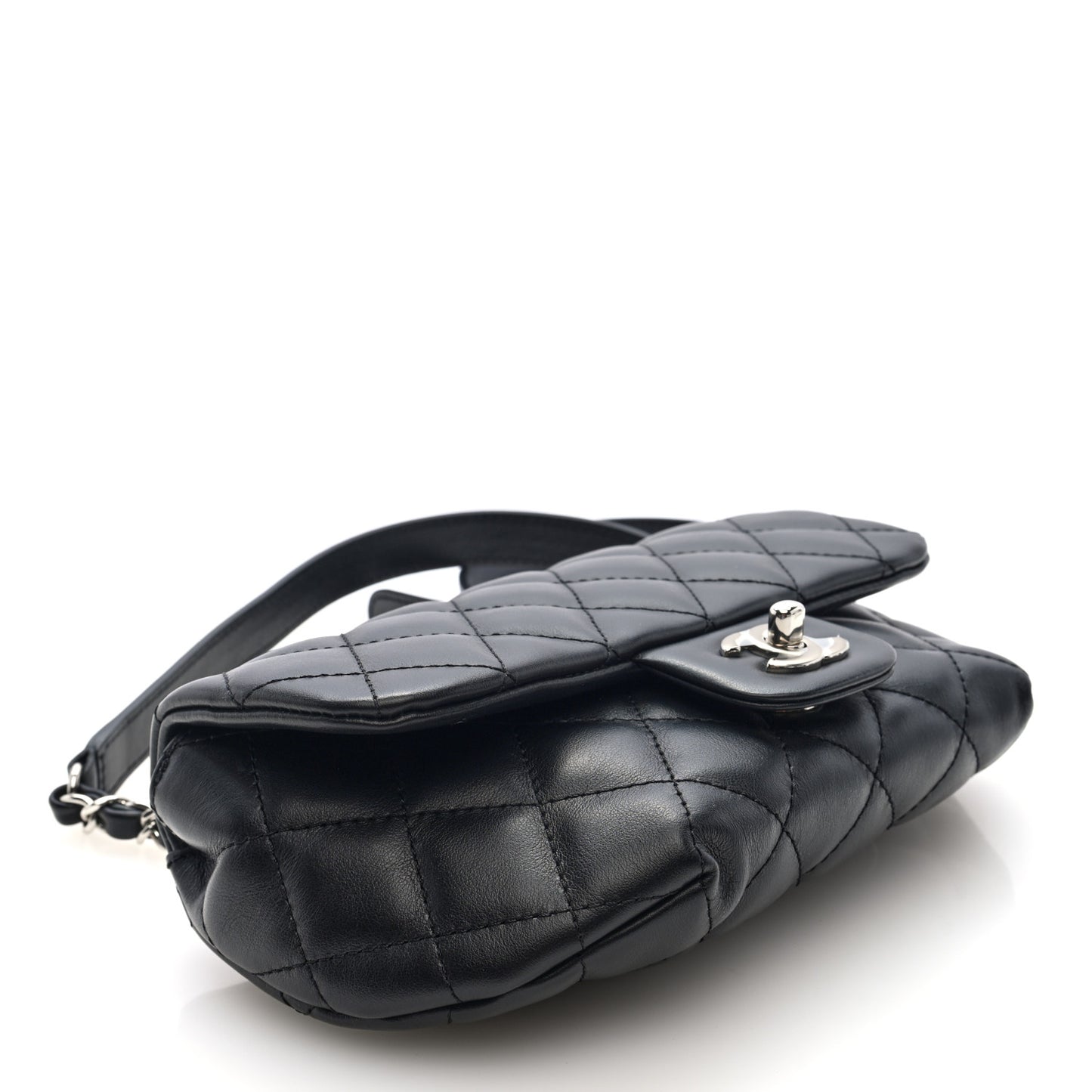 Calfskin Quilted CC Uniform Flap Belt Bag Black