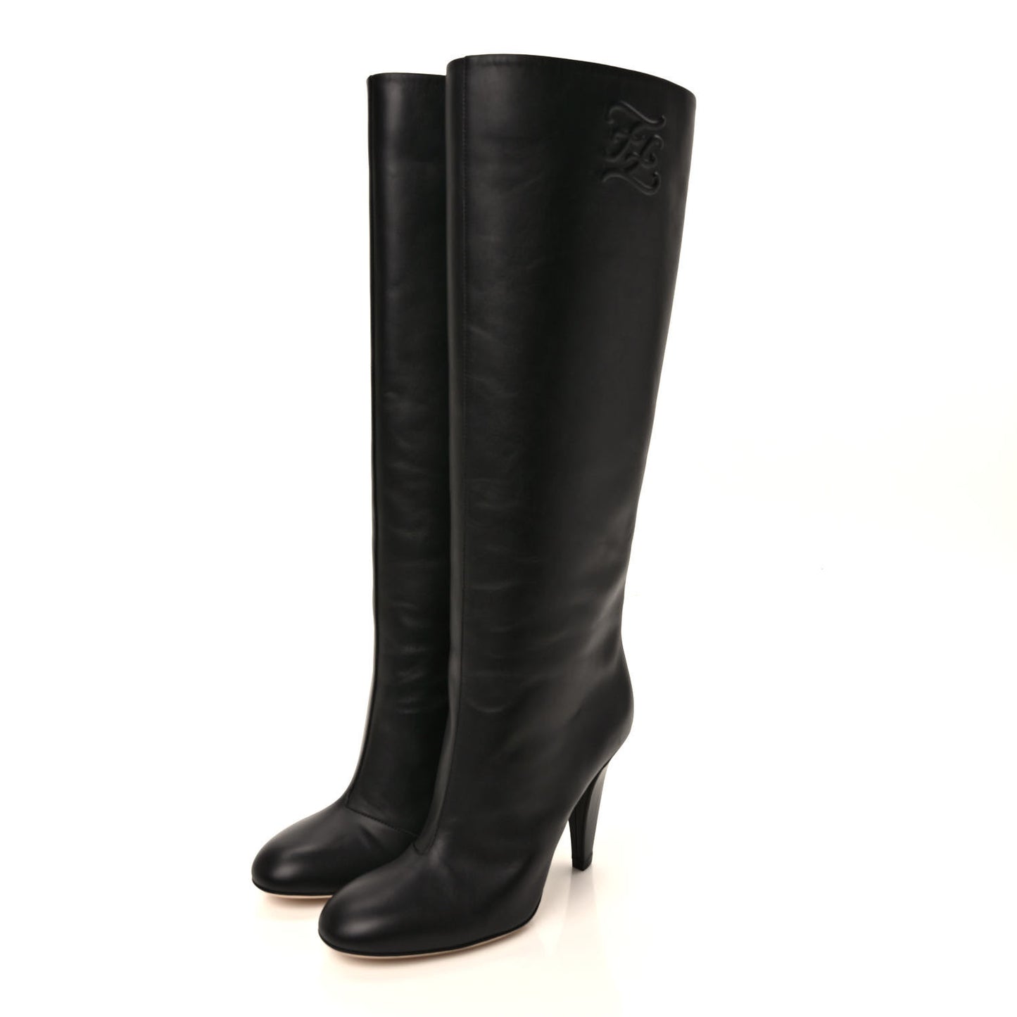 Vitello Karligraphy Embossed Knee High Boots 37 Black