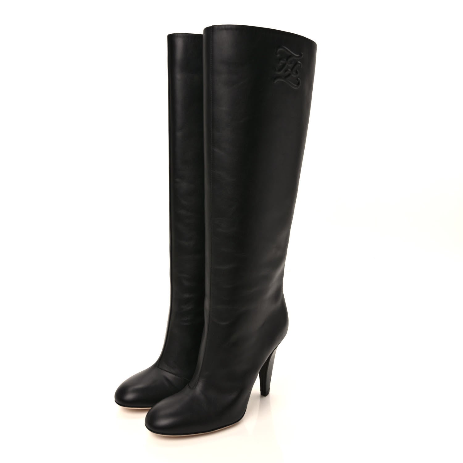 Fendi Vitello Karligraphy Embossed Knee High Boots 37 Black 3 of 7