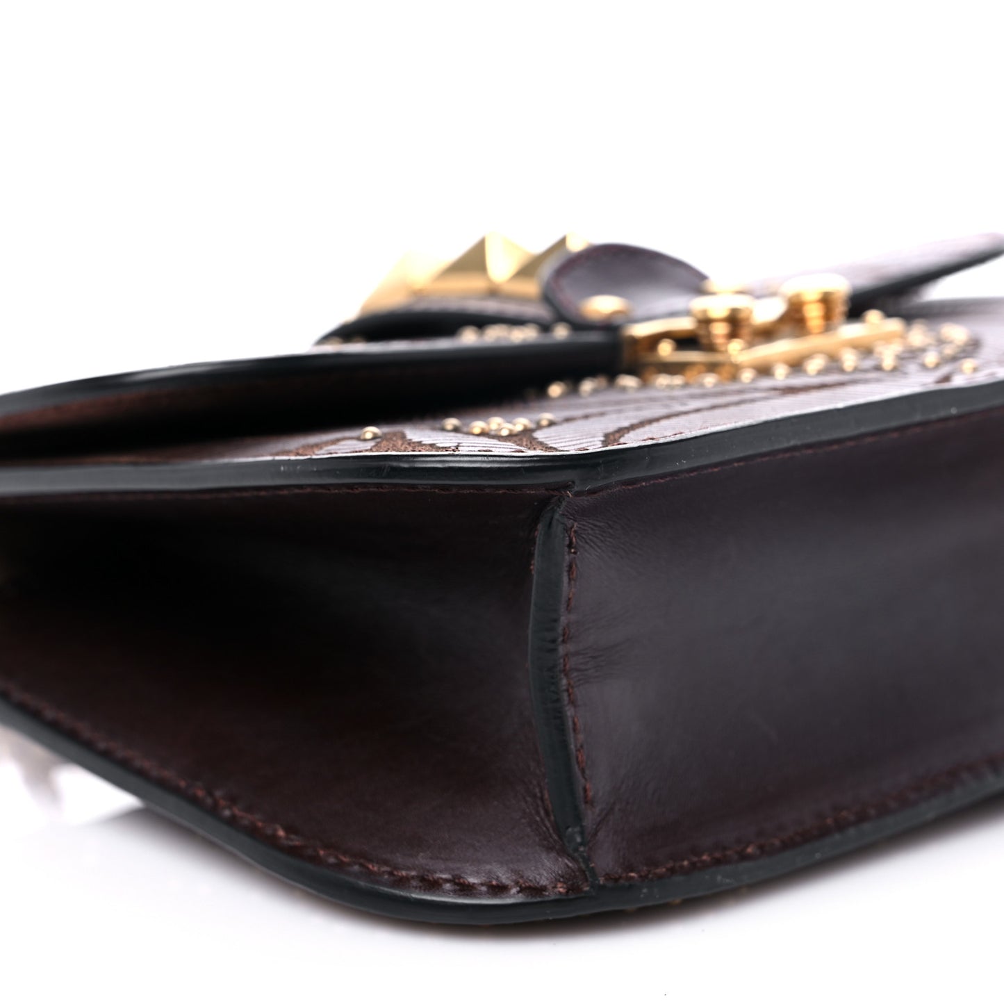Calfskin Embossed Studded Small Glam Lock Rockstud Flap Cacao