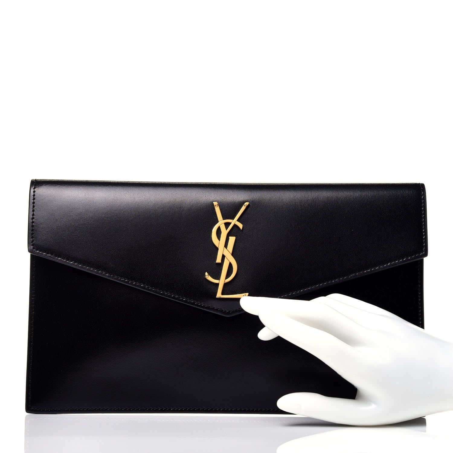 Saint Laurent Smooth Shiny Calfskin Monogram Uptown Pouch Black 2 of 7