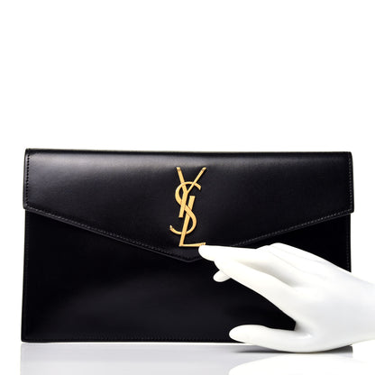 Saint Laurent Smooth Shiny Calfskin Monogram Uptown Pouch Black 2 of 7