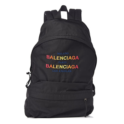 Balenciaga Nylon Milano Paris LA Embroidered Explorer Backpack Black 1 of 10