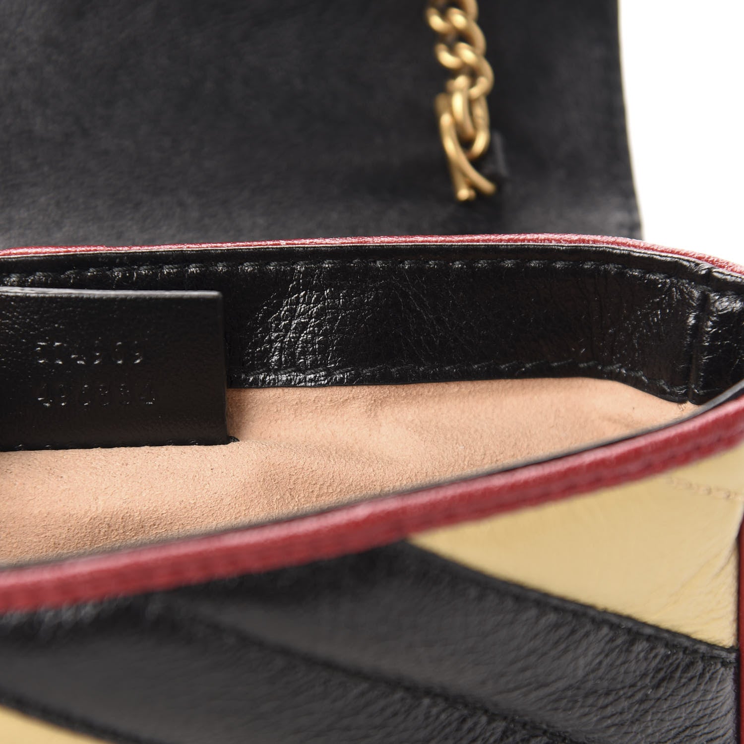 Gucci Vintage Effect Calfskin Matelasse Diagonal Striped Super Mini Torchon GG Marmont Shoulder Bag Black Beige 9 of 10