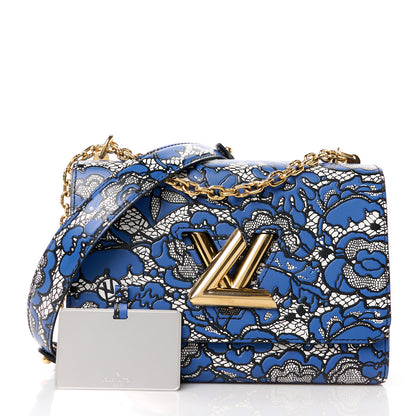Louis Vuitton Calfskin Lace Flower Inlay Twist Shoulder Bag MM Navy Black 3 of 12