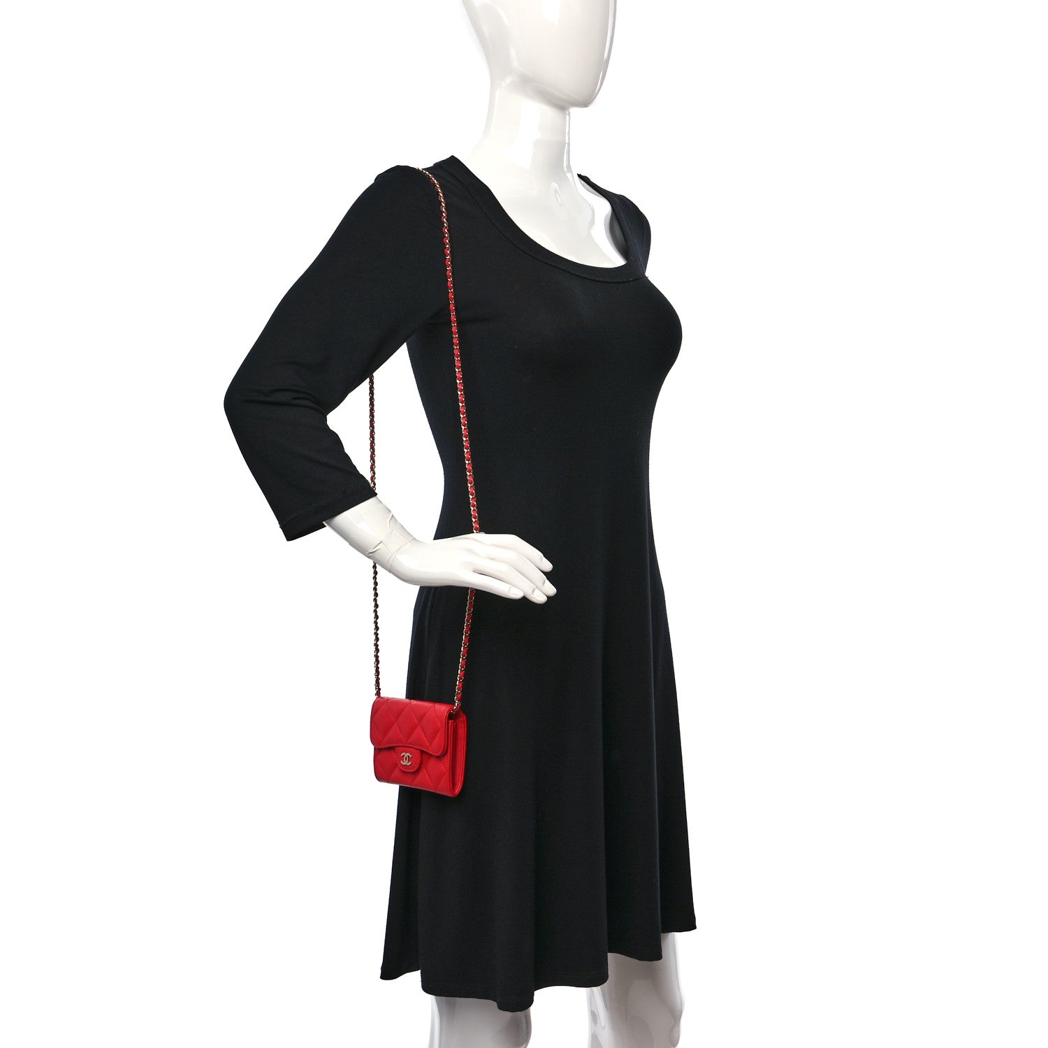 Chanel Caviar Quilted Flap Card Holder On Chain Red 2 of 10
