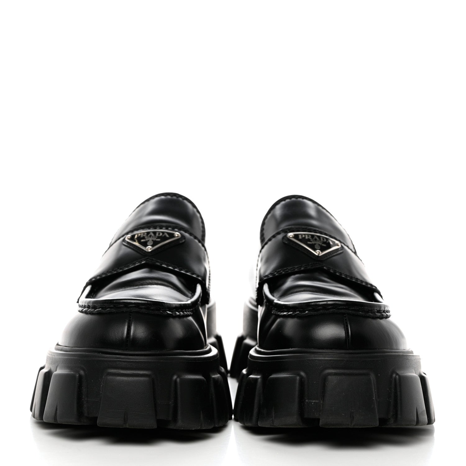 Prada Spazzolato Rois Metal Triangle Logo Mens Monolith 60mm Loafers 7.5 Black 2 of 9