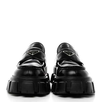Prada Spazzolato Rois Metal Triangle Logo Mens Monolith 60mm Loafers 7.5 Black 2 of 9