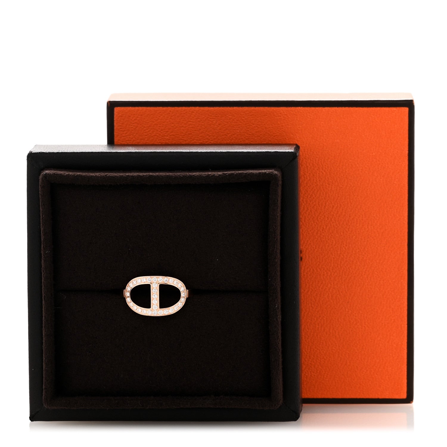 Hermes 18K Rose Gold Diamond MM Chaine d'Ancre Contour Ring 53 6.5 5 of 5