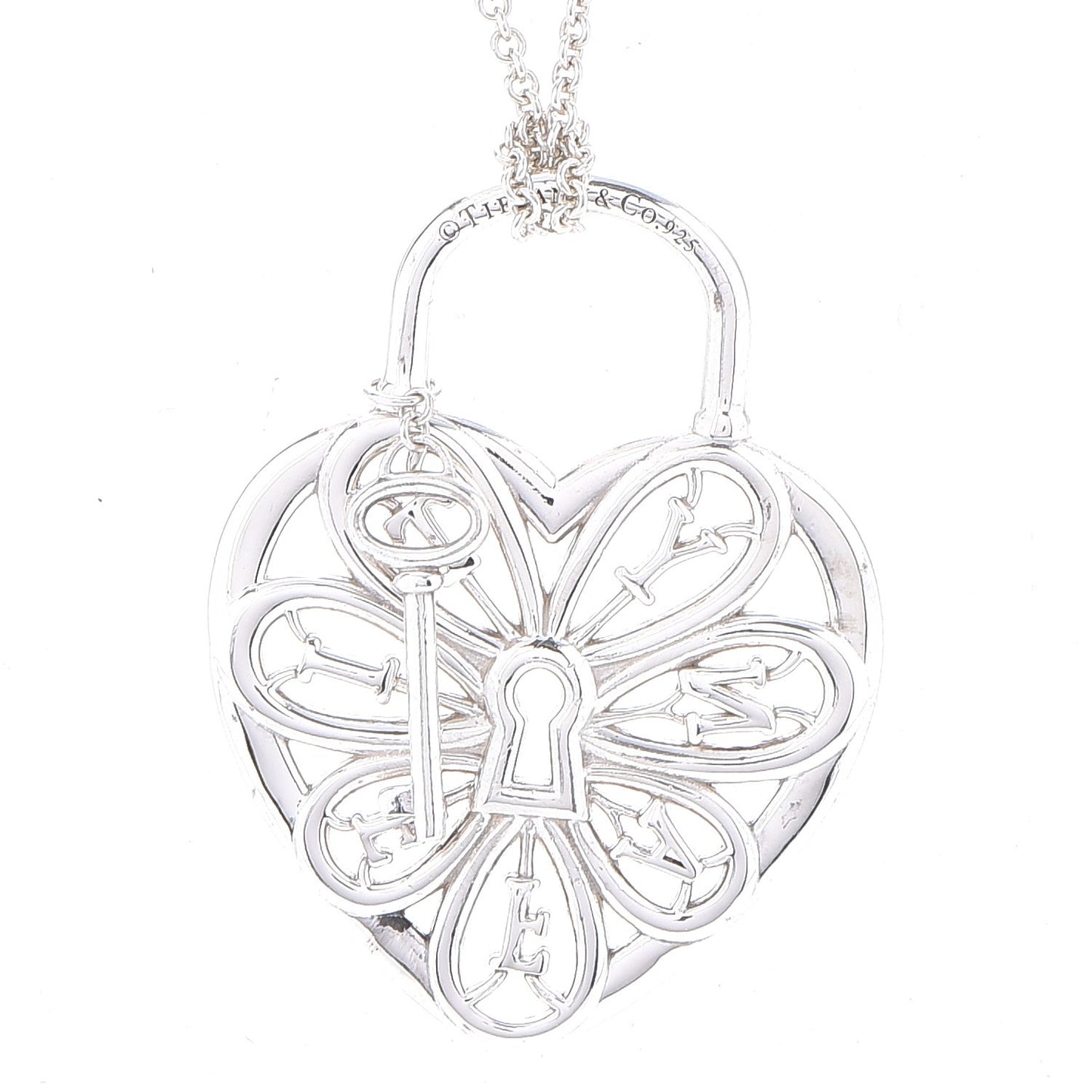 Sterling Silver Filigree Heart Key Pendant Necklace