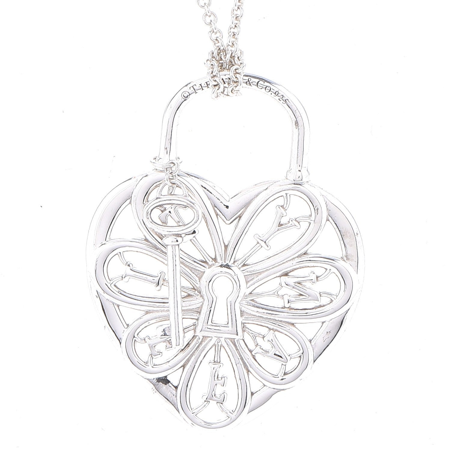 Tiffany Sterling Silver Filigree Heart Key Pendant Necklace 4 of 8