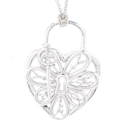 Tiffany Sterling Silver Filigree Heart Key Pendant Necklace 4 of 8